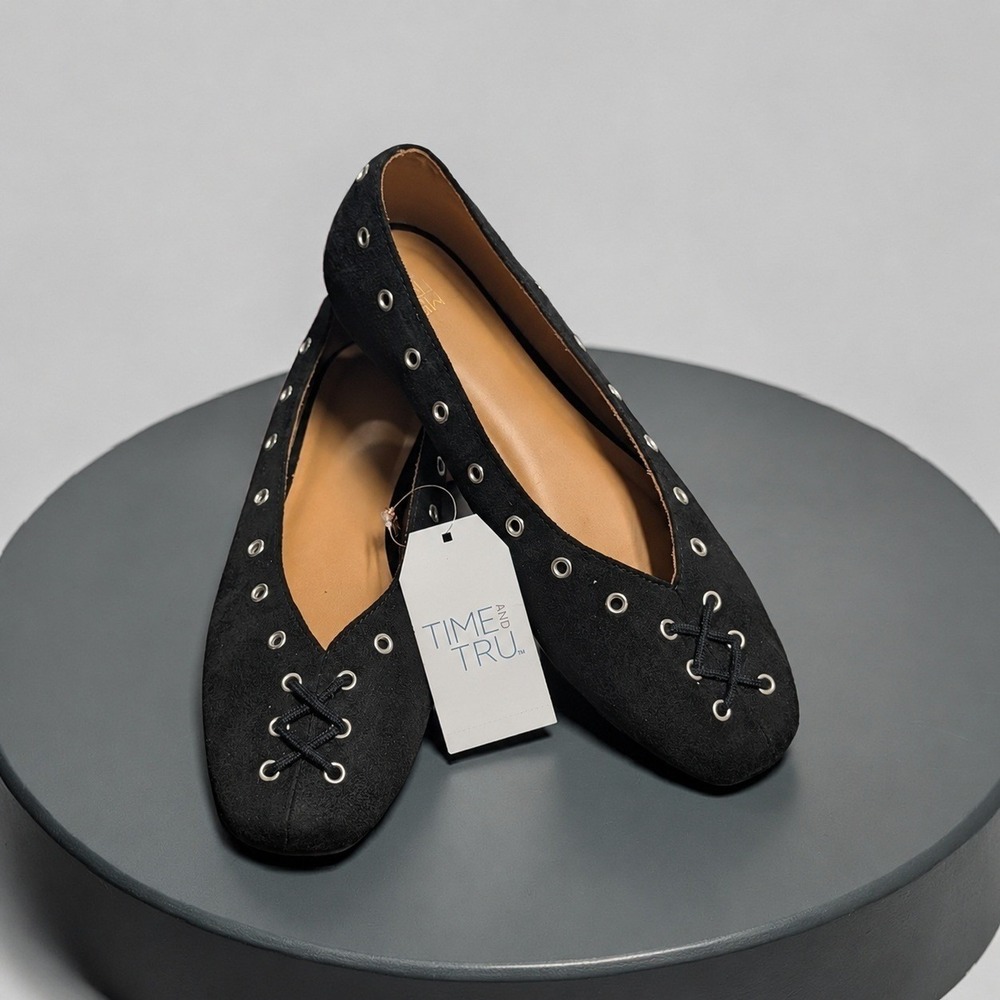 Corset Ballet Flats Black Faux Suede Size 9 New NWT Dark Academia Witchcore - Picture 3 of 11